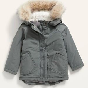 Old Navy Gray Hooded Coat with Faux Fur Trim